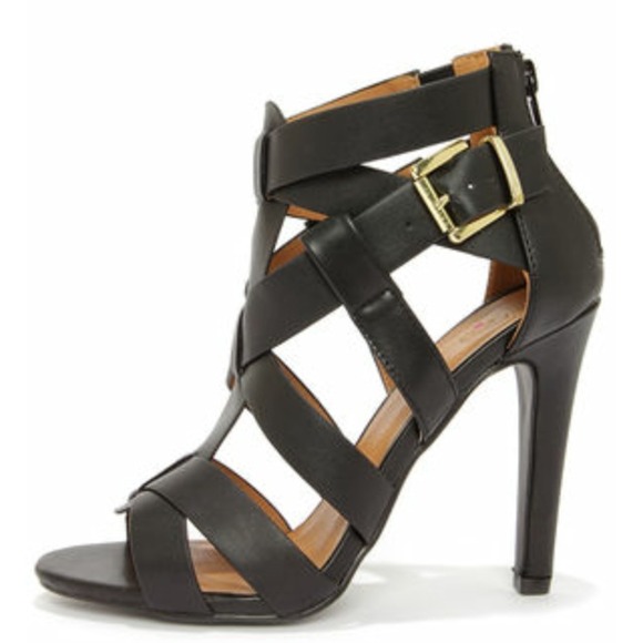 Black Caged High Heel Sandals 6