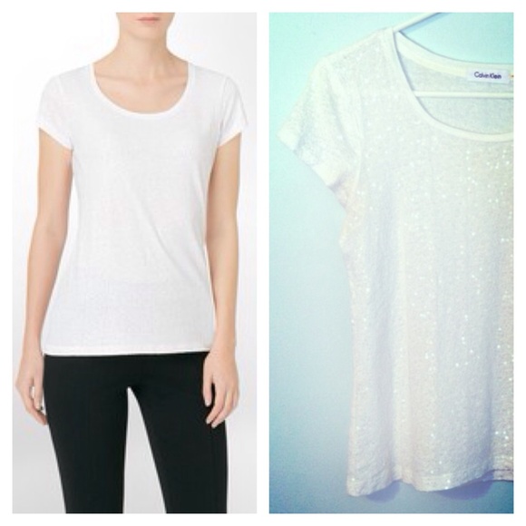 Calvin Klein White Sequin Covered City T-Shirt