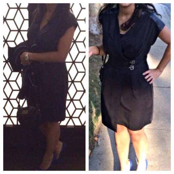 SOLD! Bebe wrap dress w/leather shoulders - Picture 3 of 3