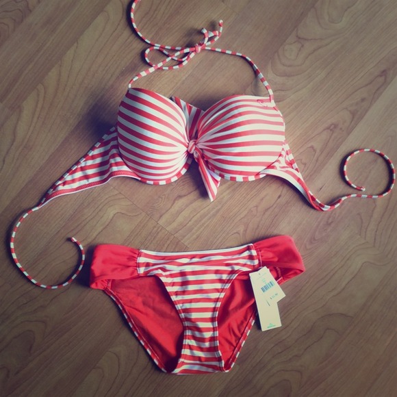 RipCurl bathing suite. Orange and white stripes