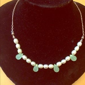 Mint Green and White Freshwater Pearl Necklace