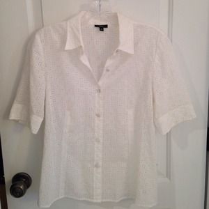 REDUCED White Talbots 3/4 sleeve Eyelet button-up