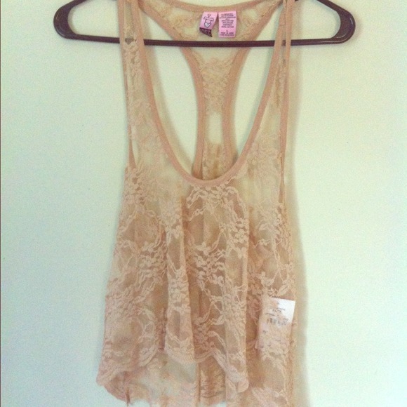 Tan Lace Razor Back Tank Top
