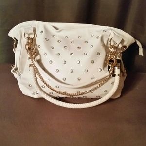 White Rhinestone Studded Handbag