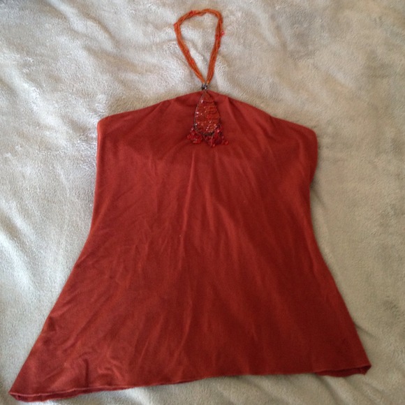 REDUCED Orange halter top with bead detailing - Picture 1 of 2