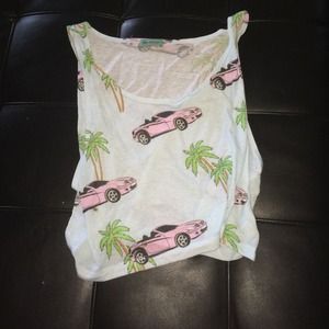 Pink car and palm tree tank top