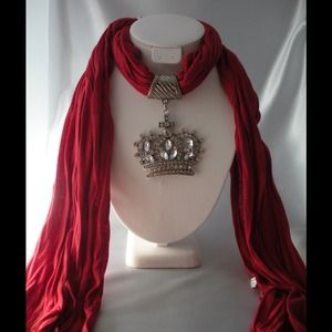 Red Trending Rhinestone Crown Scarf