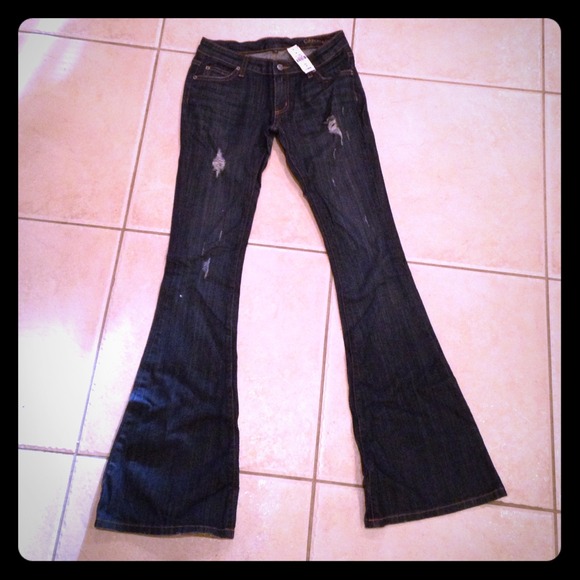 Distressed LF denim flare jeans