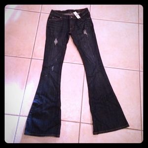 Distressed LF denim flare jeans