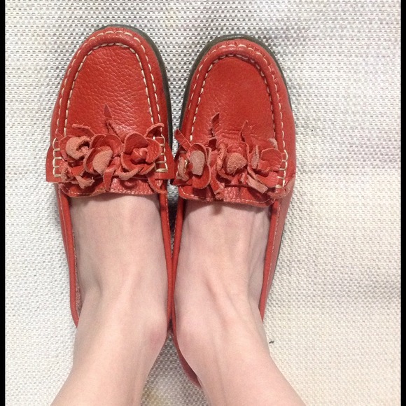 Unbranded Orange Leather Rubber Sole Oxford Slipon