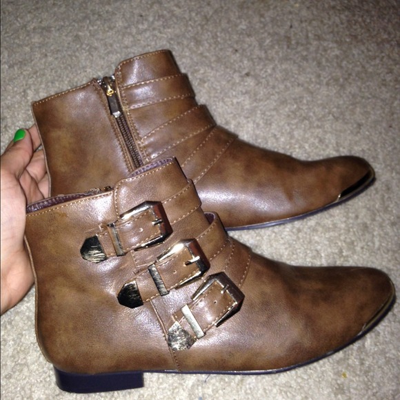 Brown leather booties