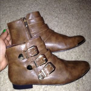 Brown leather booties
