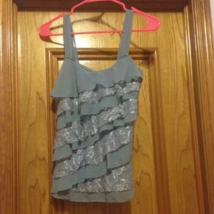 Blue lace ruffle top