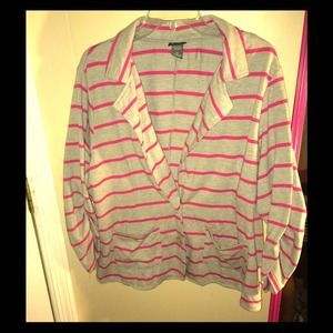 Gray Cardigan with Pink stripes