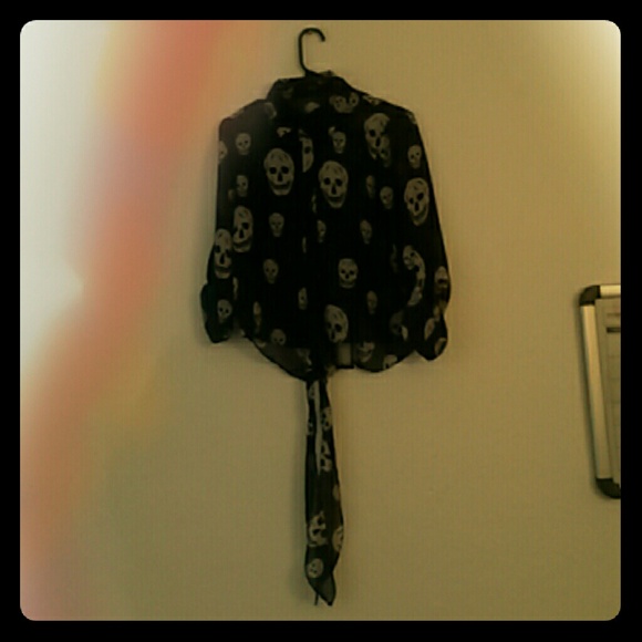 Tops - A happy skull sheer long sleeve top.