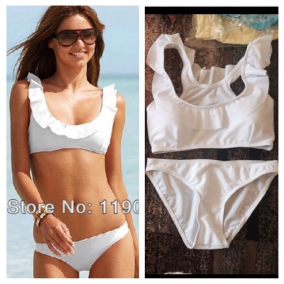 New Beautiful White Ruffled Top Bikini