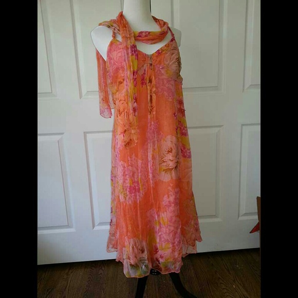 Sold- Tropical Print Chiffon Dress