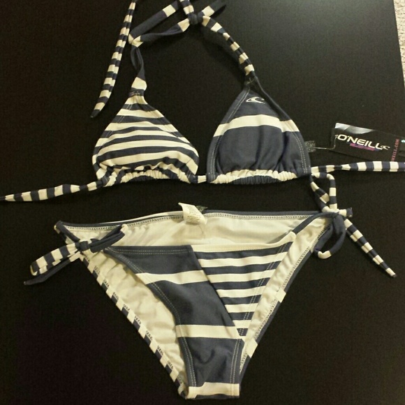 O'Neill Blue&White Striped Triangle Top Bikini NWT