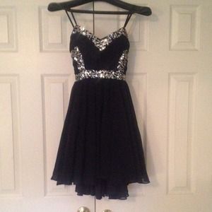Navy Blue Homecoming Dress with silver sequins