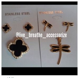 Stainless steel clover set and dragonfly set