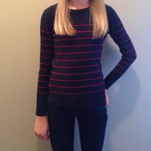 Navy sweater with red stripes