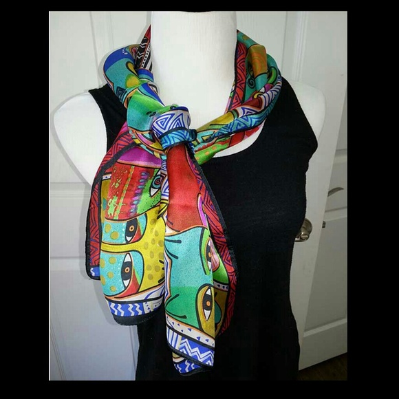 Sold-Reduced- 100%Silk Whimsy Cats Scarf