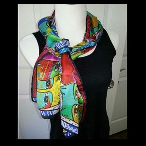 Sold-Reduced- 100%Silk Whimsy Cats Scarf