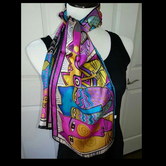 Reduced- 100% Silk Whimsy Cats Scarf - Picture 1 of 3