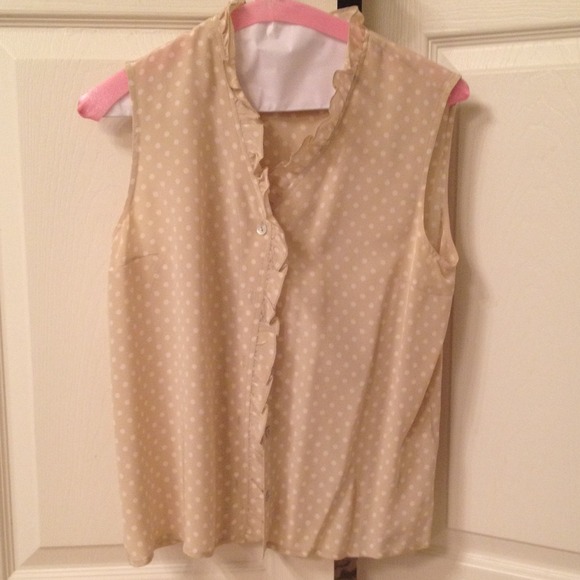 **SOLD** Beige with white polka dot silk blouse