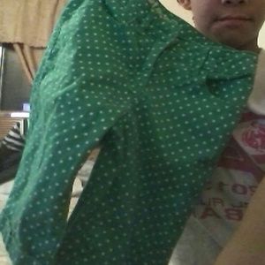 Green capri pants with white polka dots