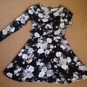Floral Black and White Skater Dress