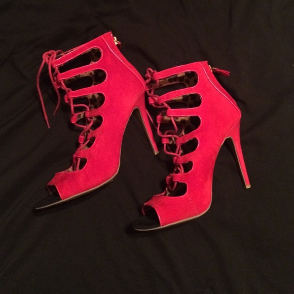 Red lace up booties