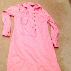 Pink button up vintage long sleeved dress 70s