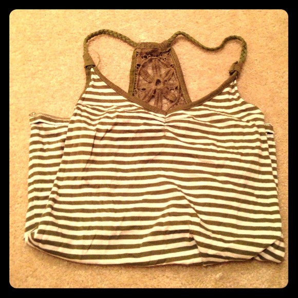 Olive green striped spaghetti strap too Size S - Picture 1 of 3