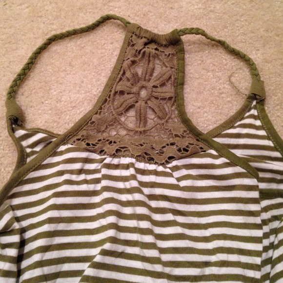 Olive green striped spaghetti strap too Size S - Picture 2 of 3