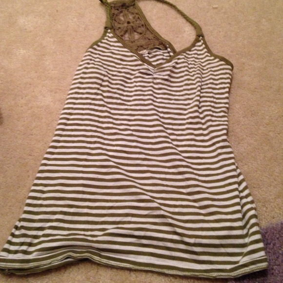 Olive green striped spaghetti strap too Size S - Picture 3 of 3