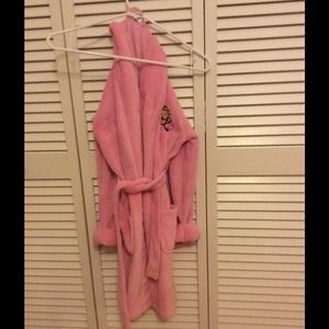 Pink fuzzy bath robe
