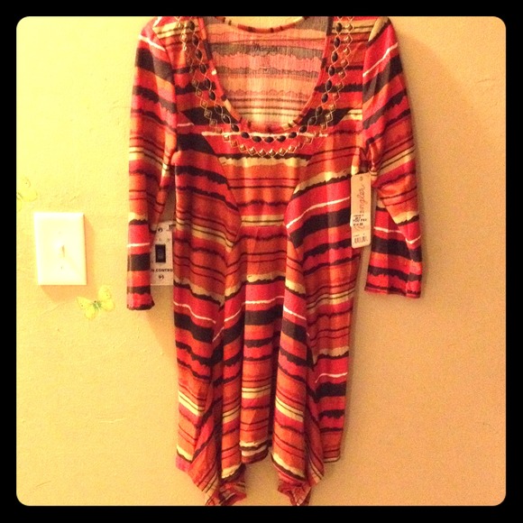 **NWT** Multicolored jeweled orange shirt/ dress