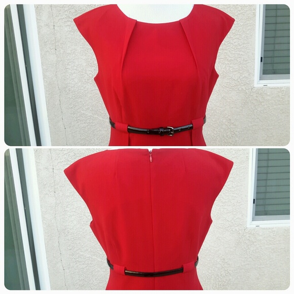 ♤SOLD ON EBAY♤Calvin Klein Red Dress with Belt - Picture 2 of 2