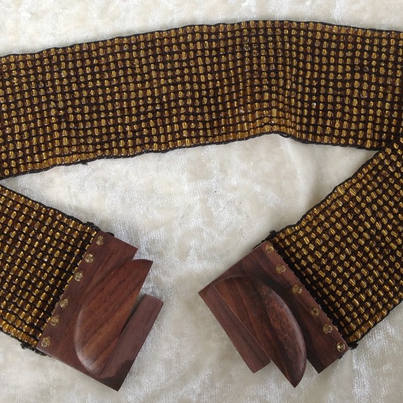 Gold beaded belt with rosewood sliding buckle - Picture 2 of 2