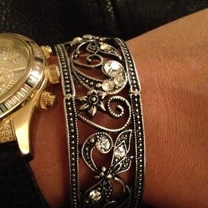 Silver tone and black bracelet