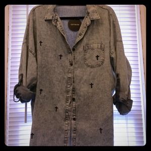 Denim Button Up with Crosses