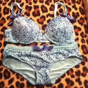 Blue leopard bra and panty set