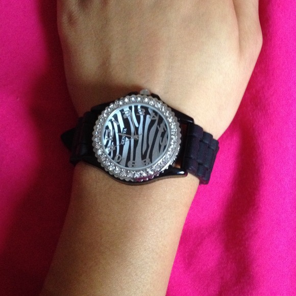 Neat zebra printed "diamond" watch(: