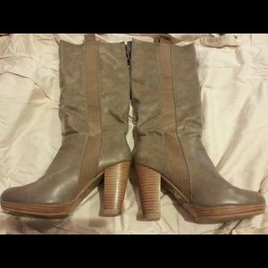 Taupe colored wide knee boots