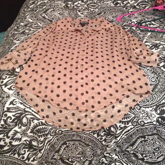 Tan sheer polka dot top