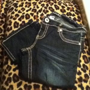 Dark wash embellished picked Maurice's jeans