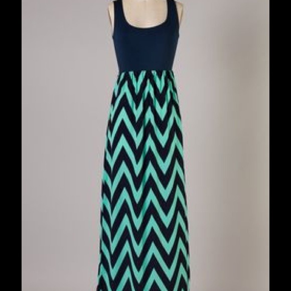 SOLD/Navy & Mint Chevron Maxi