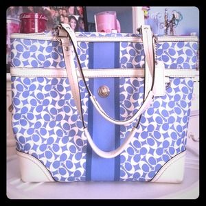 COACH blue and white tote in perfect condition!