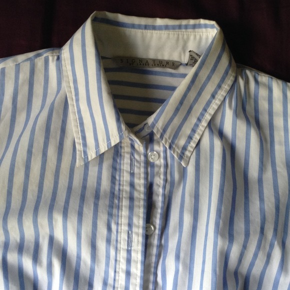 Cute white and blue striped button up. - Picture 2 of 4